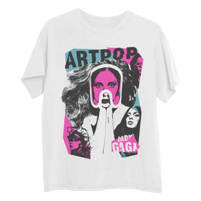 Official Interscope Records Lady Gaga Merch Store Artpop Collage White Top Shirt LadyGaga Apparel Clothing Shop